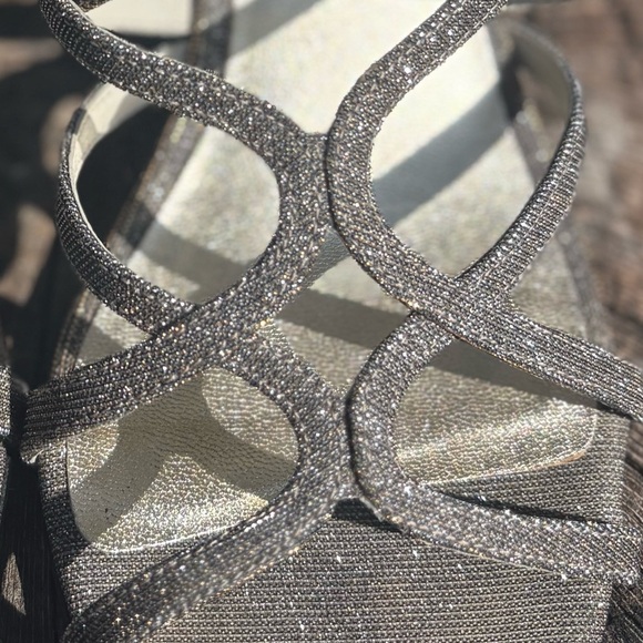 Stuart Weitzman Turning up Pyrite Nocturn Silver Metallic Strappy Heels, 10M - Picture 10 of 10